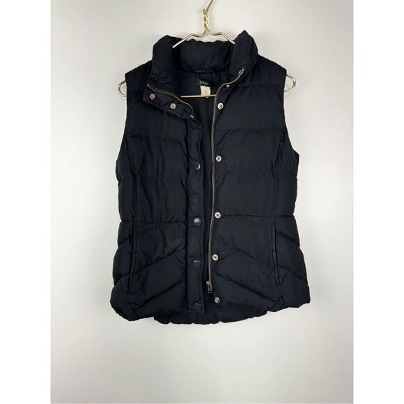 J. Crew Women’s Sleeveless Lined Full Zip Snap Down Puffer Vest Black Size Small - Picture 1 of 6